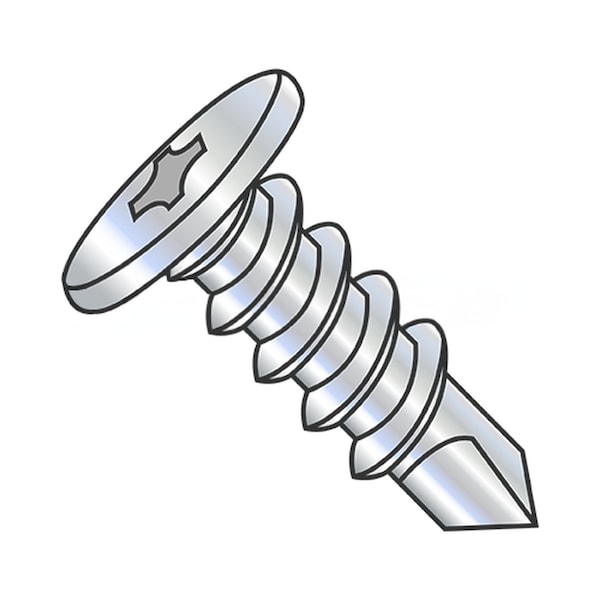 Usa Industrials Self-Drilling Screw, 1/4"-14 x 4 in, Zinc Plated Steel Pan Head Phillips Drive BULK-SCRW-12099 - main